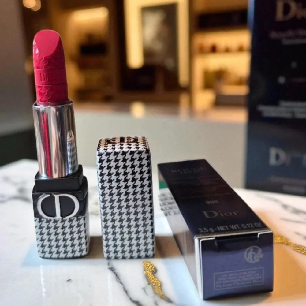 Rouge Dior Refillable Limited Edition Houndstooth Lipstick No.999 Velvet - Picture 1 of 2